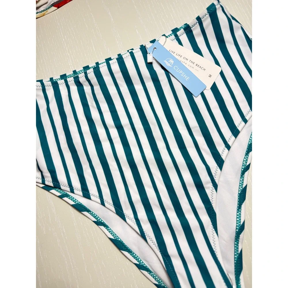 CUPSHE Floral and Stripe Knotted High Waisted Bikini | NWT - SIZE M - Picture 6 of 10